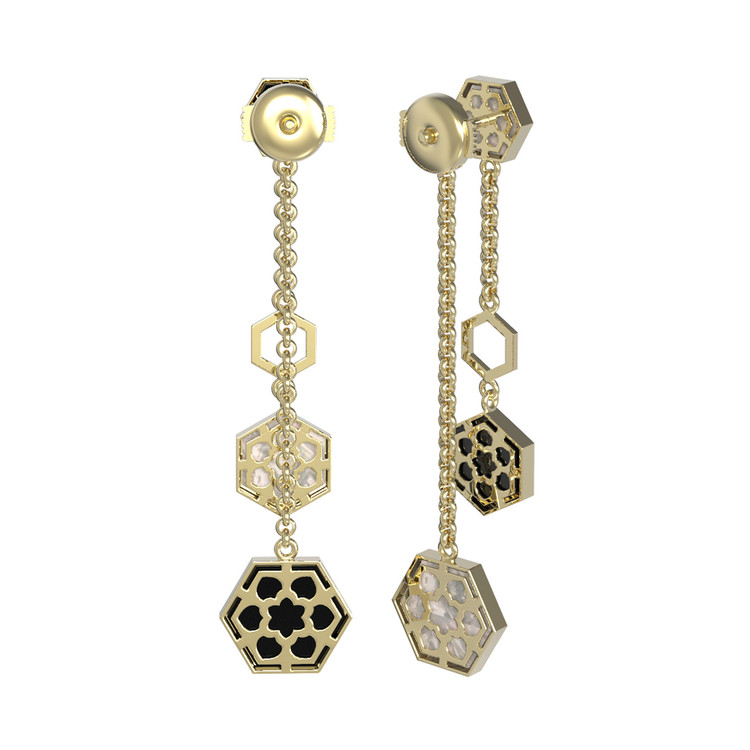 Серьги из лимонного золота 585 пробы c ониксом и перламутром