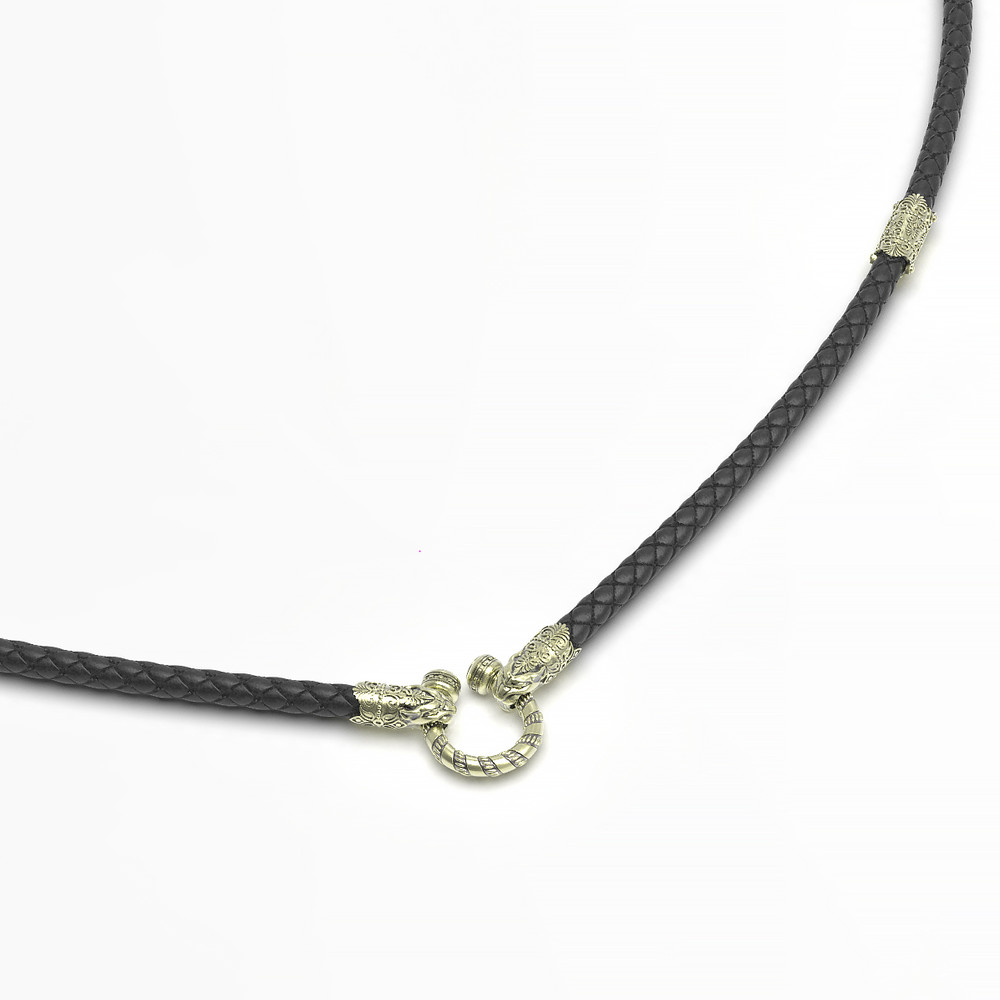 Цепь-шнурок кожа из зелёного золота 585 пробы c кожаным шнурком