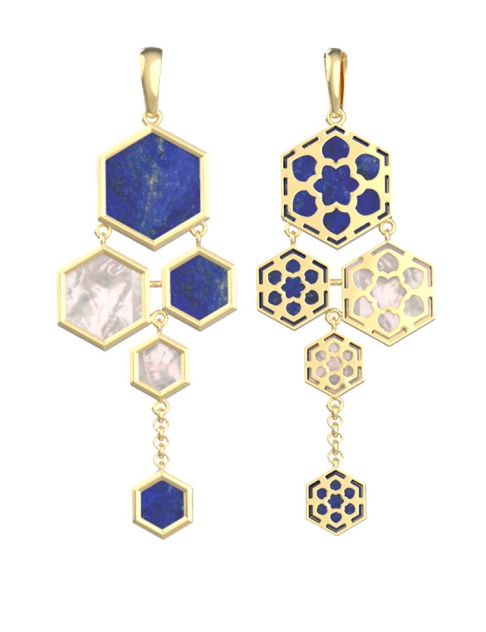 Подвеска из лимонного золота c лазуритом и перламутром