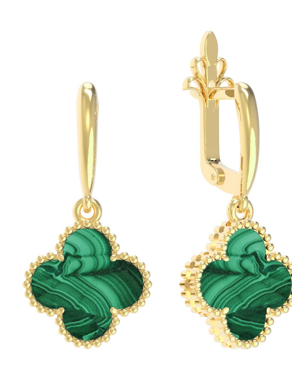 Серьги из лимонного золота c малахитом