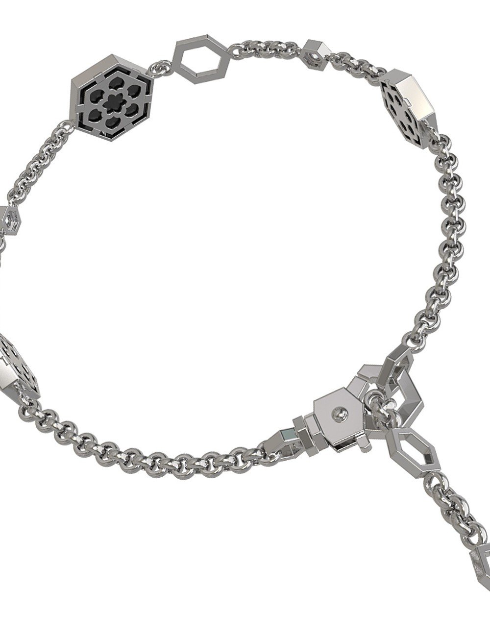 Браслет из белого золота c бриллиантами, ониксом и перламутром