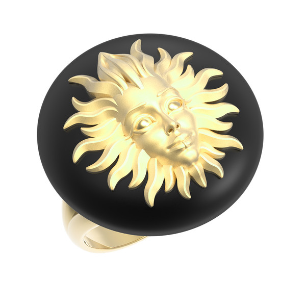 Кольцо из лимонного золота 585 пробы c ониксом