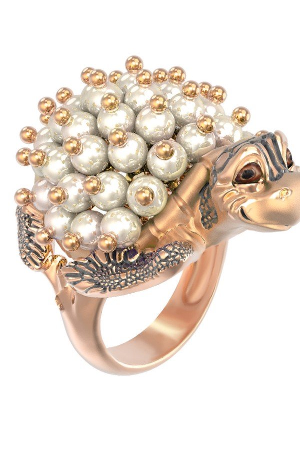 Кольцо из золота c эмалью и жемчугом