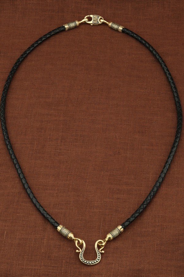 Гайтан из лимонного золота c кожаным шнурком