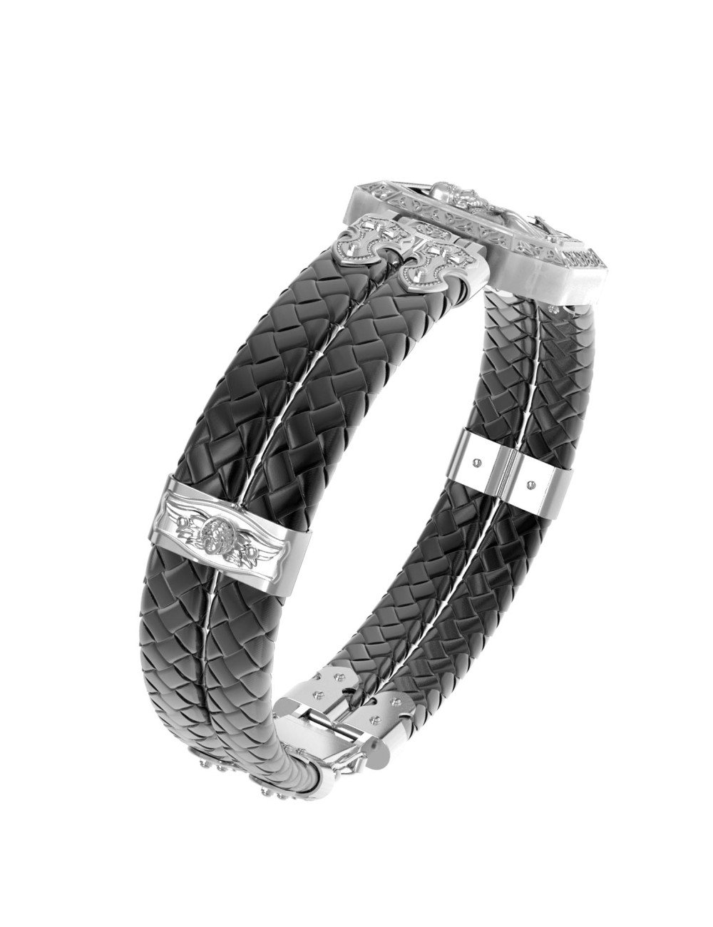 Браслет из белого золота c шнурком и ониксом