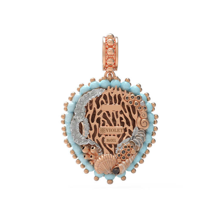 Подвеска из красного золота 585 пробы c эмалью и бирюзой