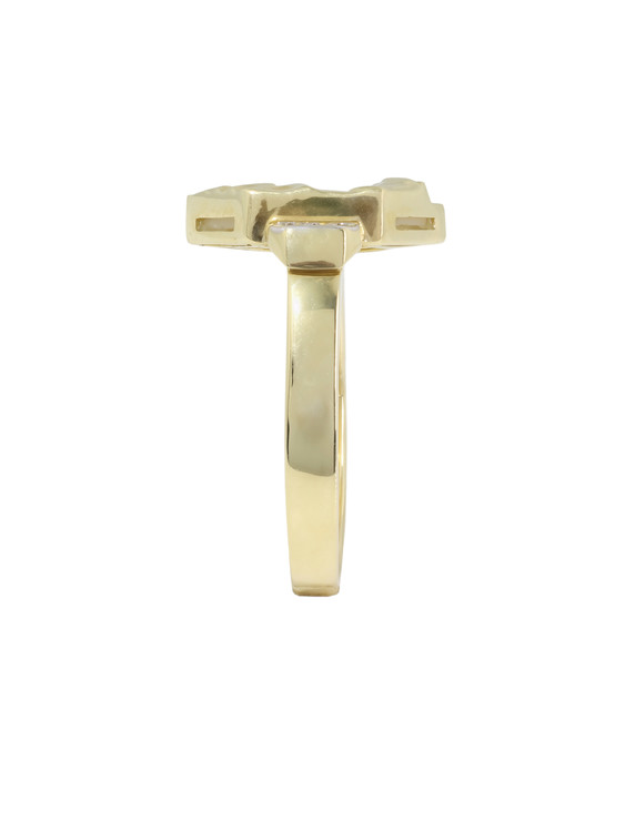 Кольцо из лимонного золота 585 пробы c бриллиантами и перламутром