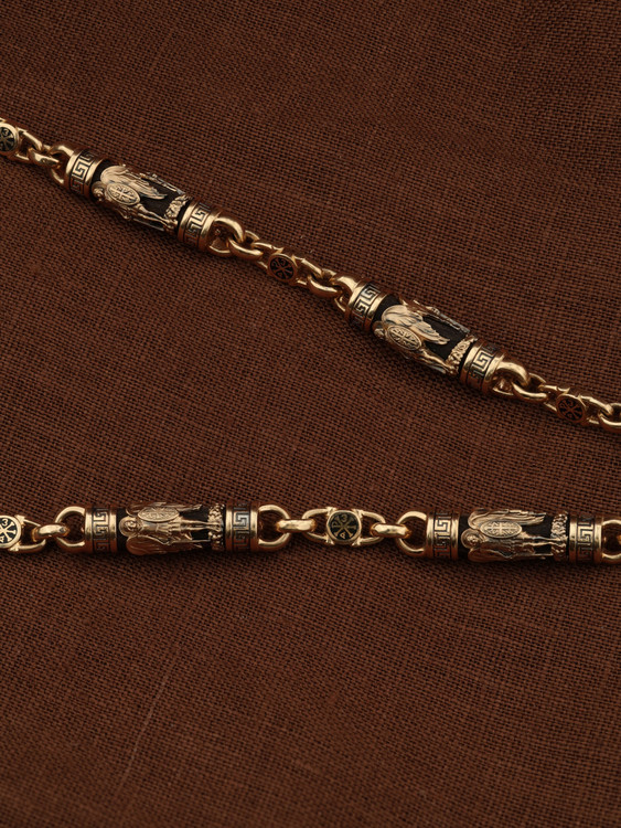 Цепь из красного золота 585 пробы c эмалью и эбеновым деревом