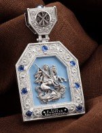 Образок из белого золота c эмалью и сапфиром