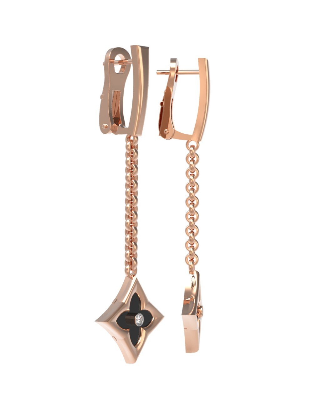 Серьги из золота c бриллиантами и ониксом