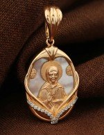 Образок из золота c бриллиантами и перламутром