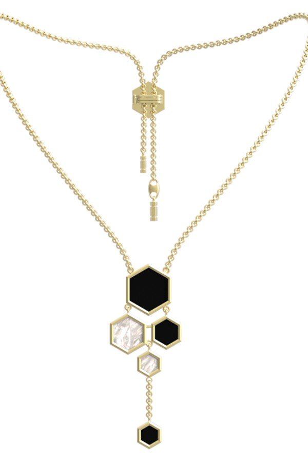 Колье из лимонного золота c ониксом и перламутром