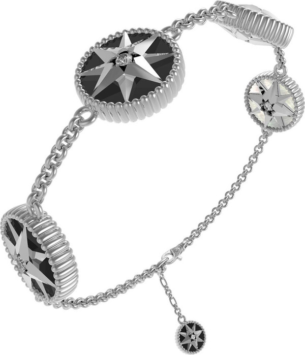 Браслет из белого золота 585 пробы c фианитом, ониксом и перламутром