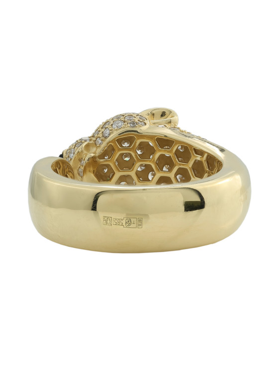 Кольцо из лимонного золота 585 пробы c бриллиантами, изумрудом и ониксом