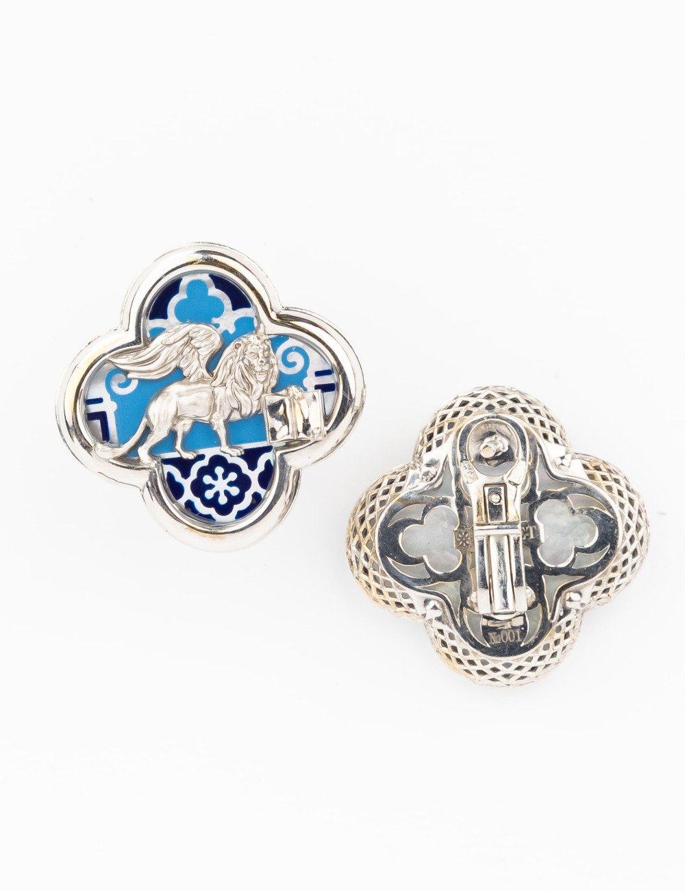 Серьги из белого золота c эмалью и перламутром