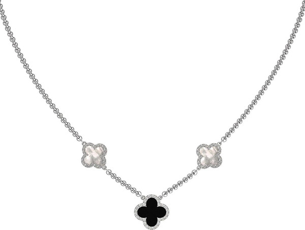 Колье из белого золота 585 пробы c бриллиантами, ониксом и перламутром