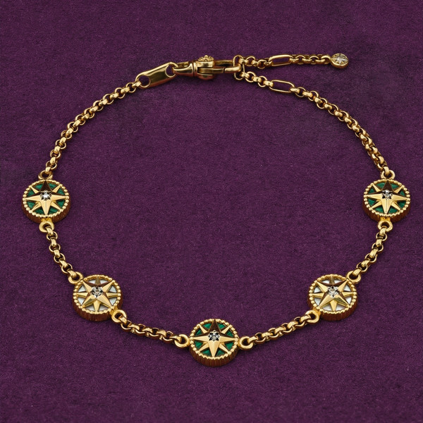 Браслет из лимонного золота 585 пробы c бриллиантами, малахитом и перламутром