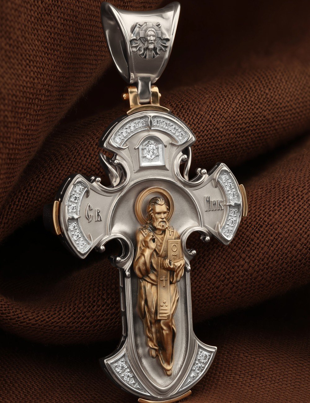 Крест из белого золота c бриллиантами