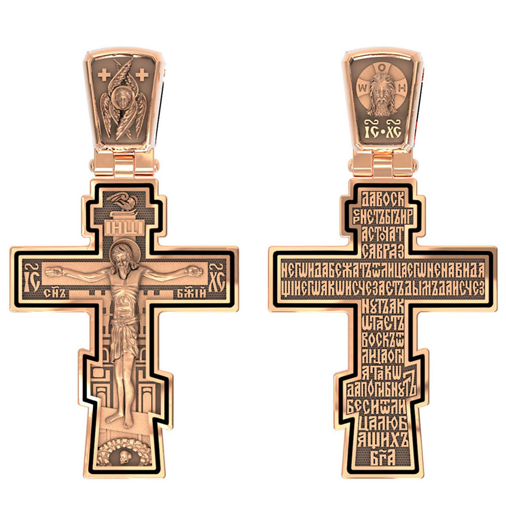 Крест из красного золота 585 пробы c эмалью