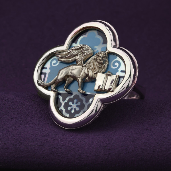 Кольцо из белого золота 585 пробы c эмалью и перламутром