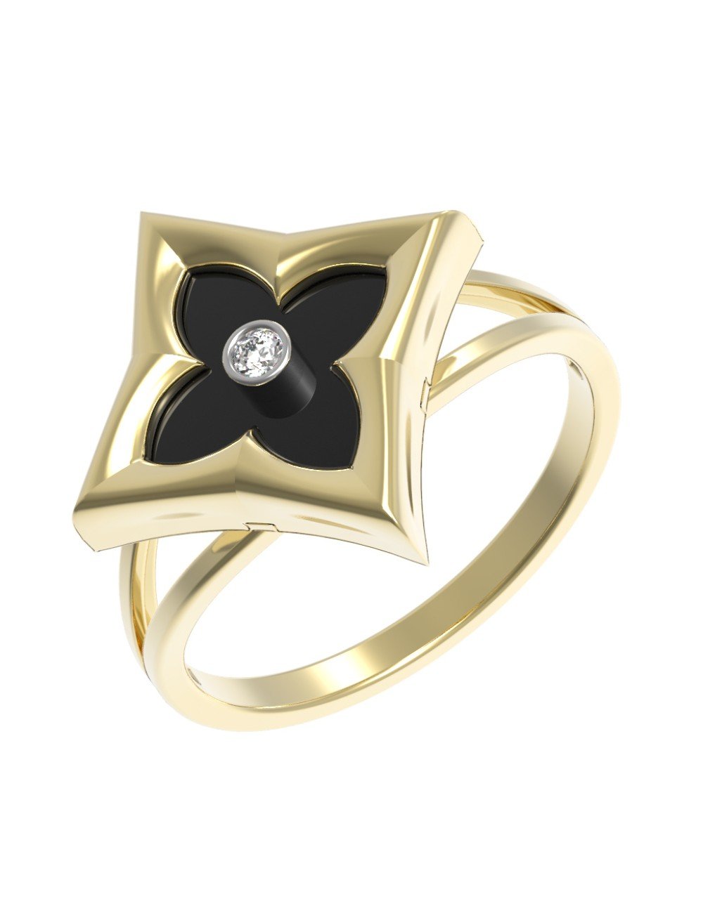 Кольцо из лимонного золота c бриллиантами и ониксом