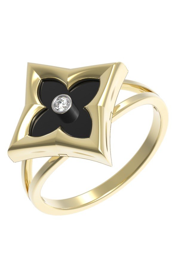 Кольцо из лимонного золота c бриллиантами и ониксом