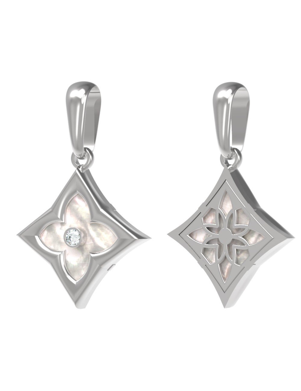 Подвеска из белого золота c бриллиантами и перламутром