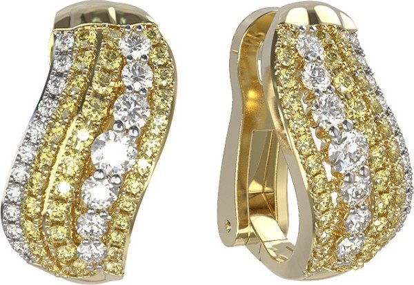 Серьги из лимонного золота c бриллиантами и сапфиром