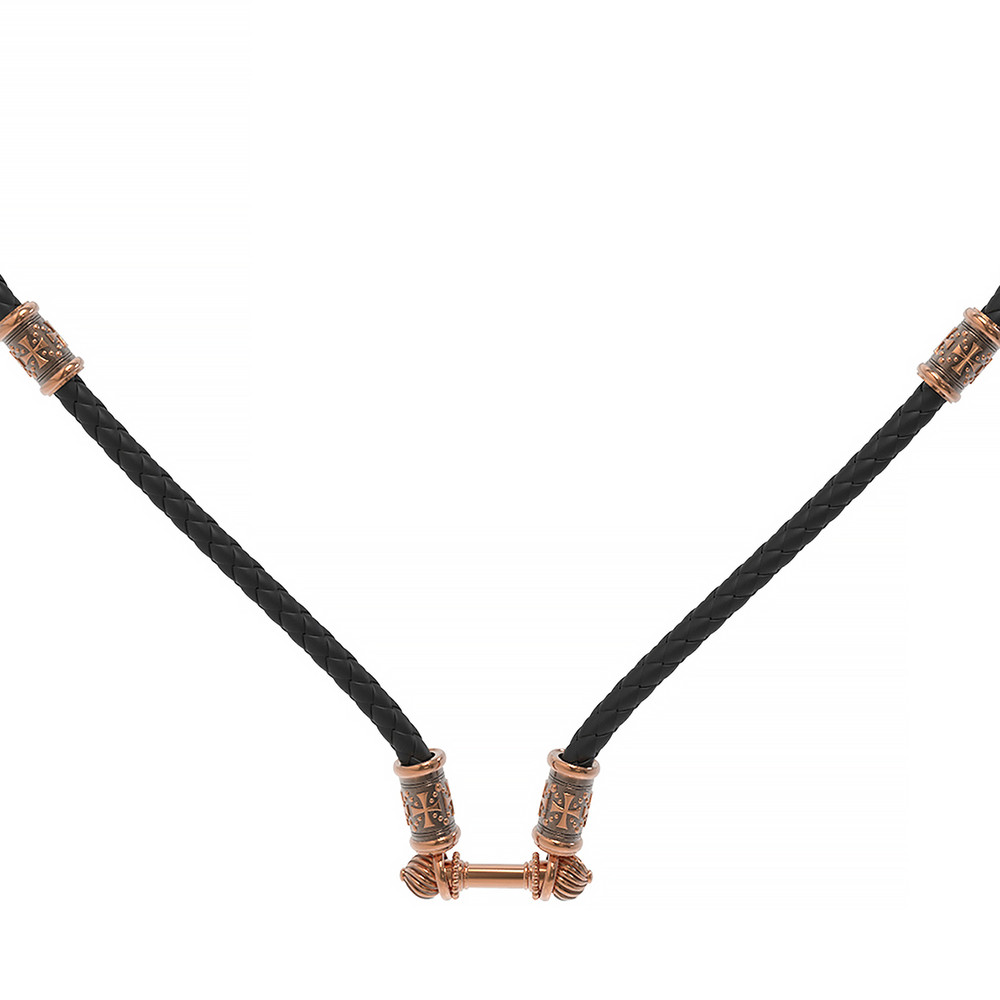 Цепь-шнурок кожа из красного золота 585 пробы c кожаным шнурком