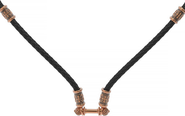 Цепь-шнурок кожа из красного золота 585 пробы c кожаным шнурком