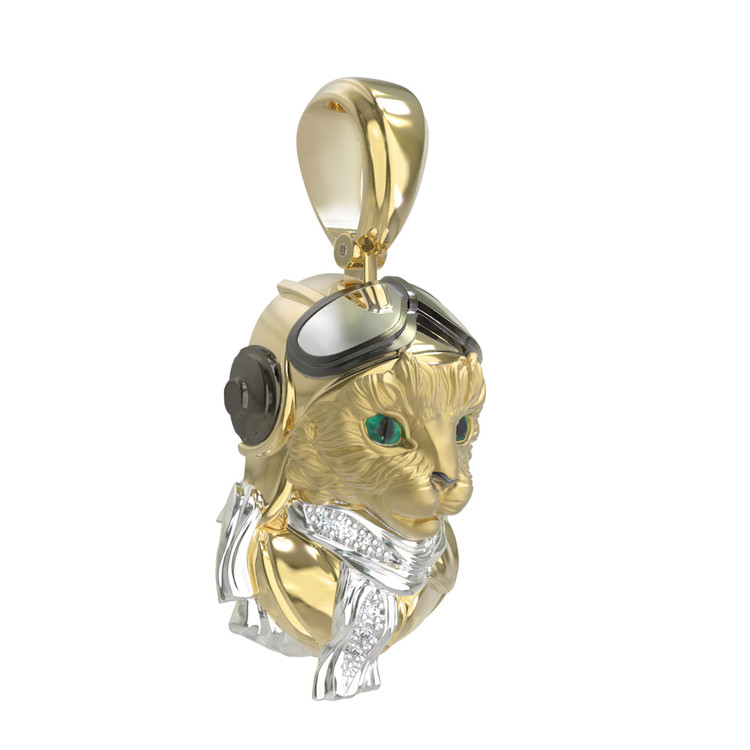 Подвеска из лимонного золота 585 пробы c эмалью, бриллиантами и рубином