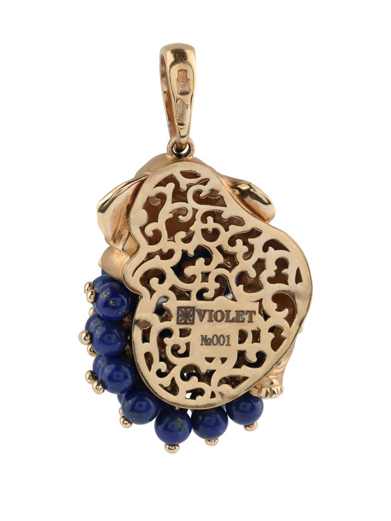 Подвеска из красного золота 585 пробы c эмалью и лазуритом