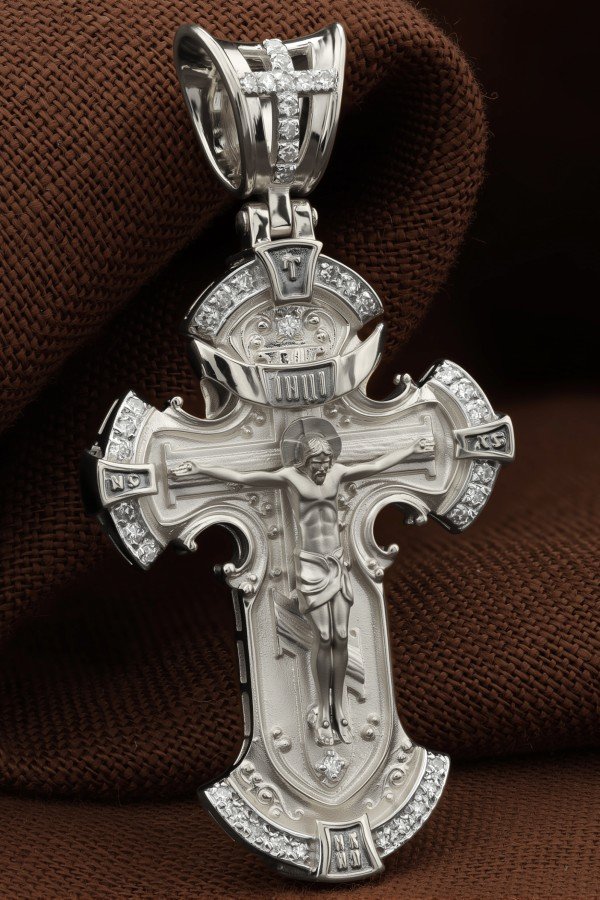 Крест из белого золота c бриллиантами