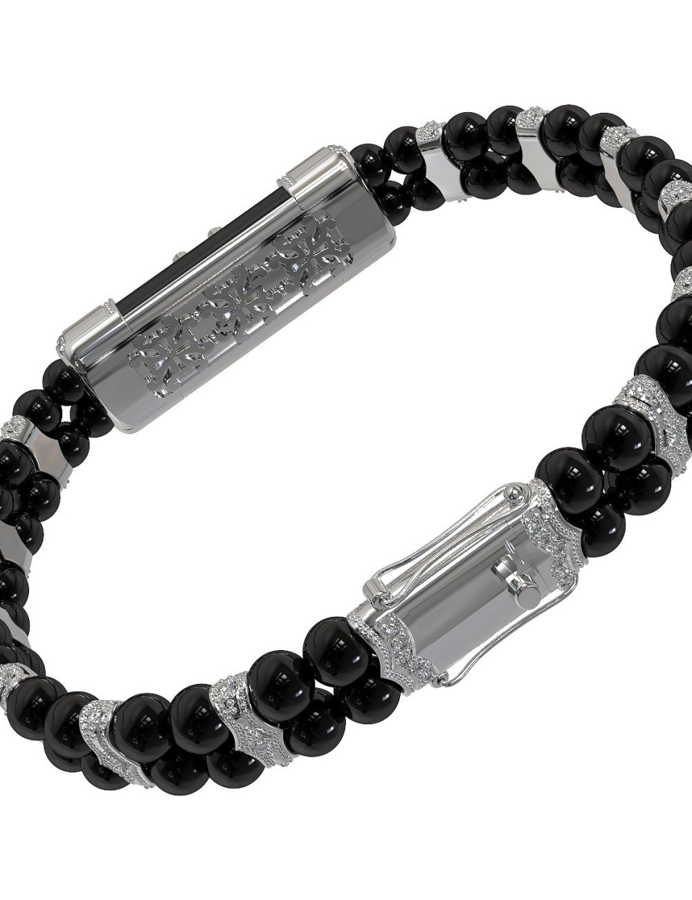 Браслет из белого золота c бриллиантами и ониксом