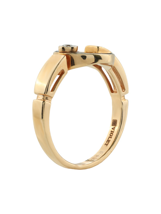 Кольцо из красного золота 585 пробы c бриллиантами и ониксом