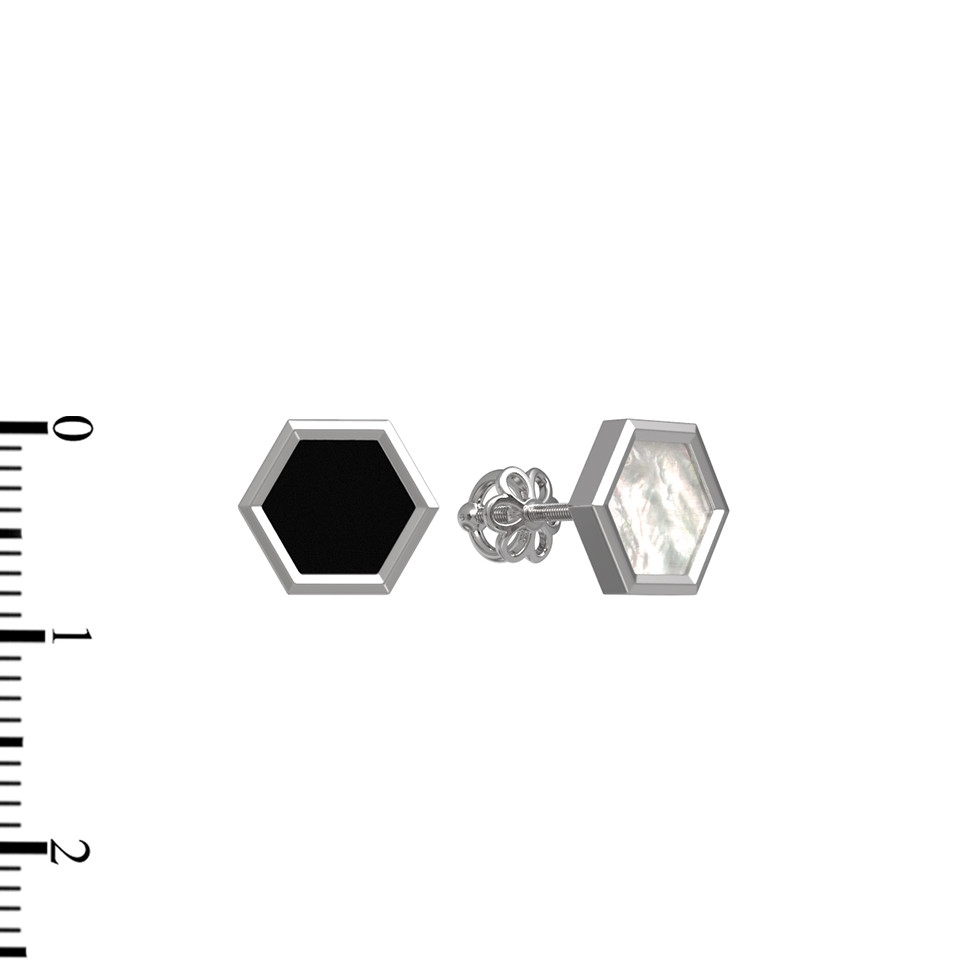 Серьги из белого золота 585 пробы c ониксом и перламутром