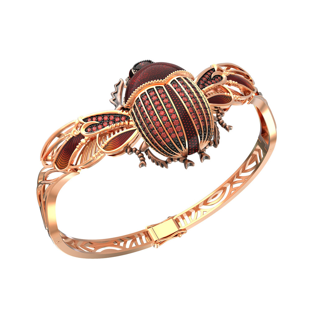 Браслет из красного золота 585 пробы c эмалью, фианитом, гранатом и эмалью