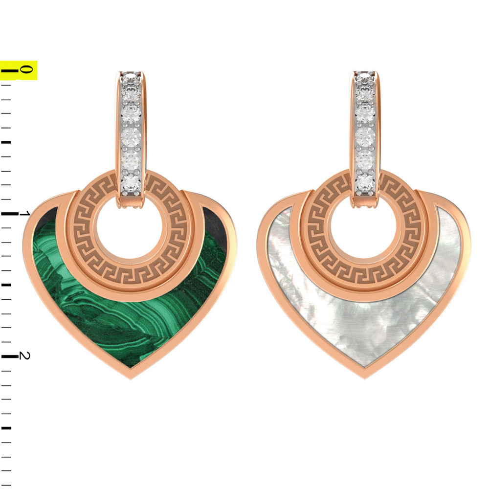 Подвеска из красного золота 585 пробы c фианитом, малахитом и перламутром