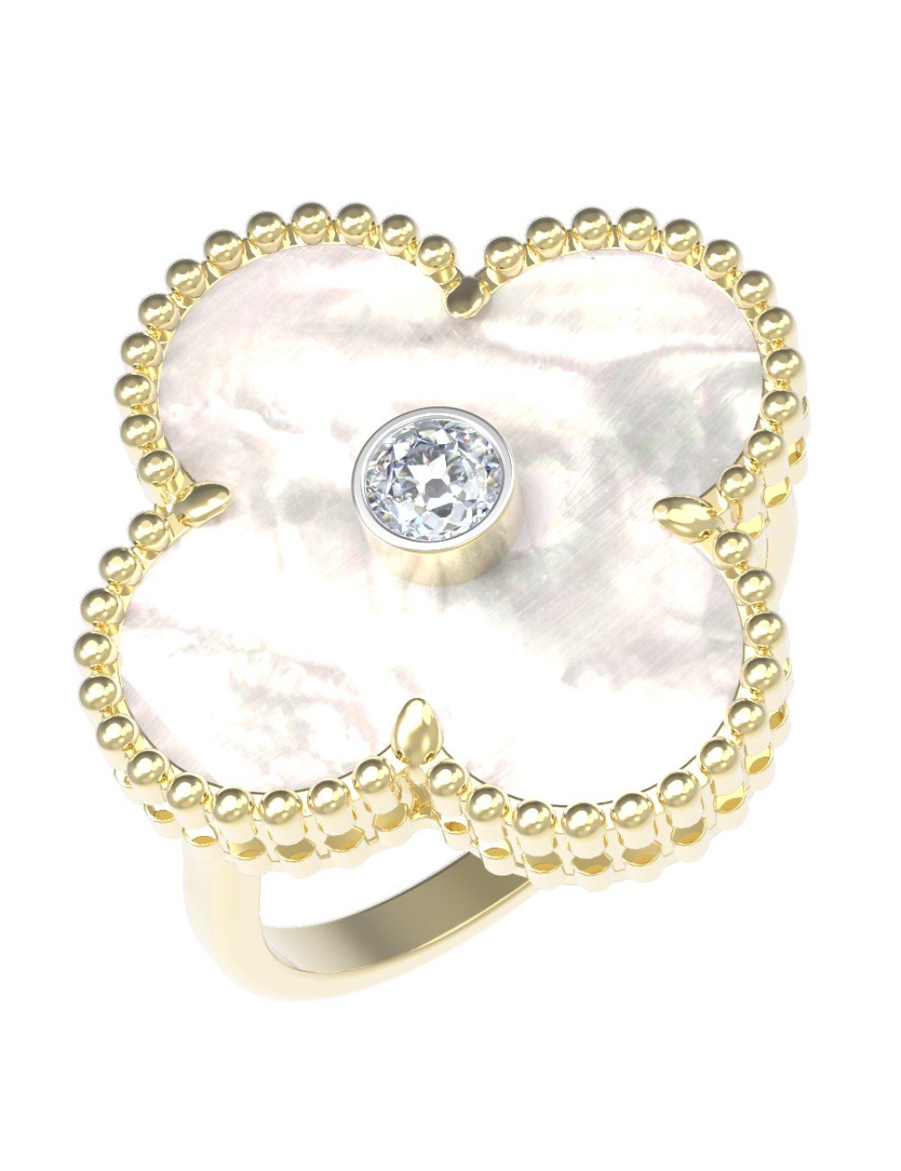 Кольцо из лимонного золота c бриллиантами и перламутром