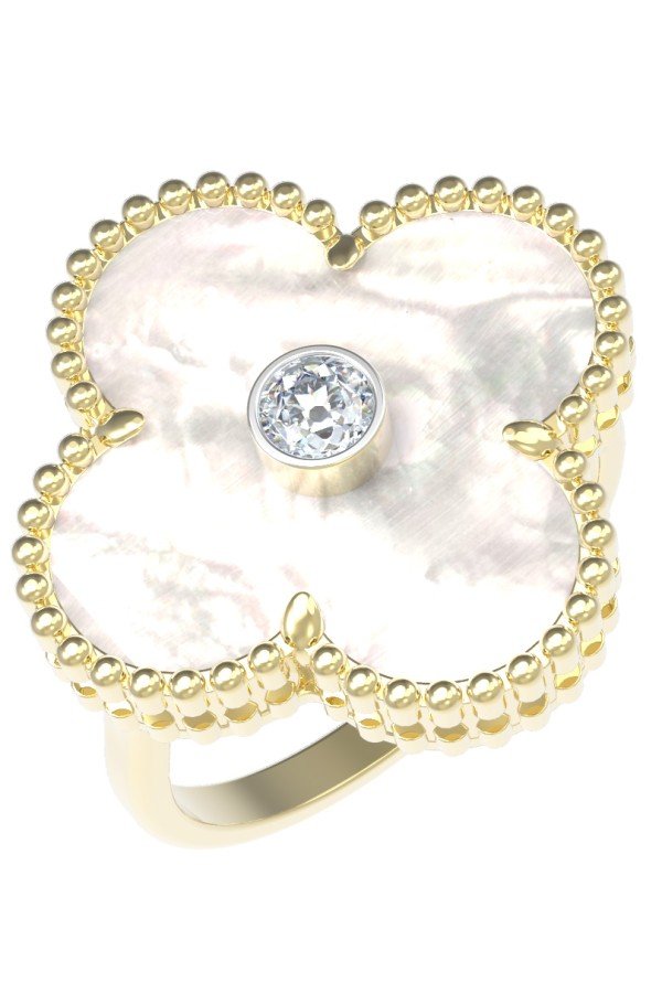 Кольцо из лимонного золота c бриллиантами и перламутром