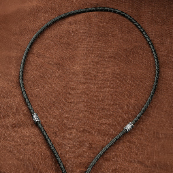 Цепь-шнурок кожа из белого золота 585 пробы c кожаным шнурком