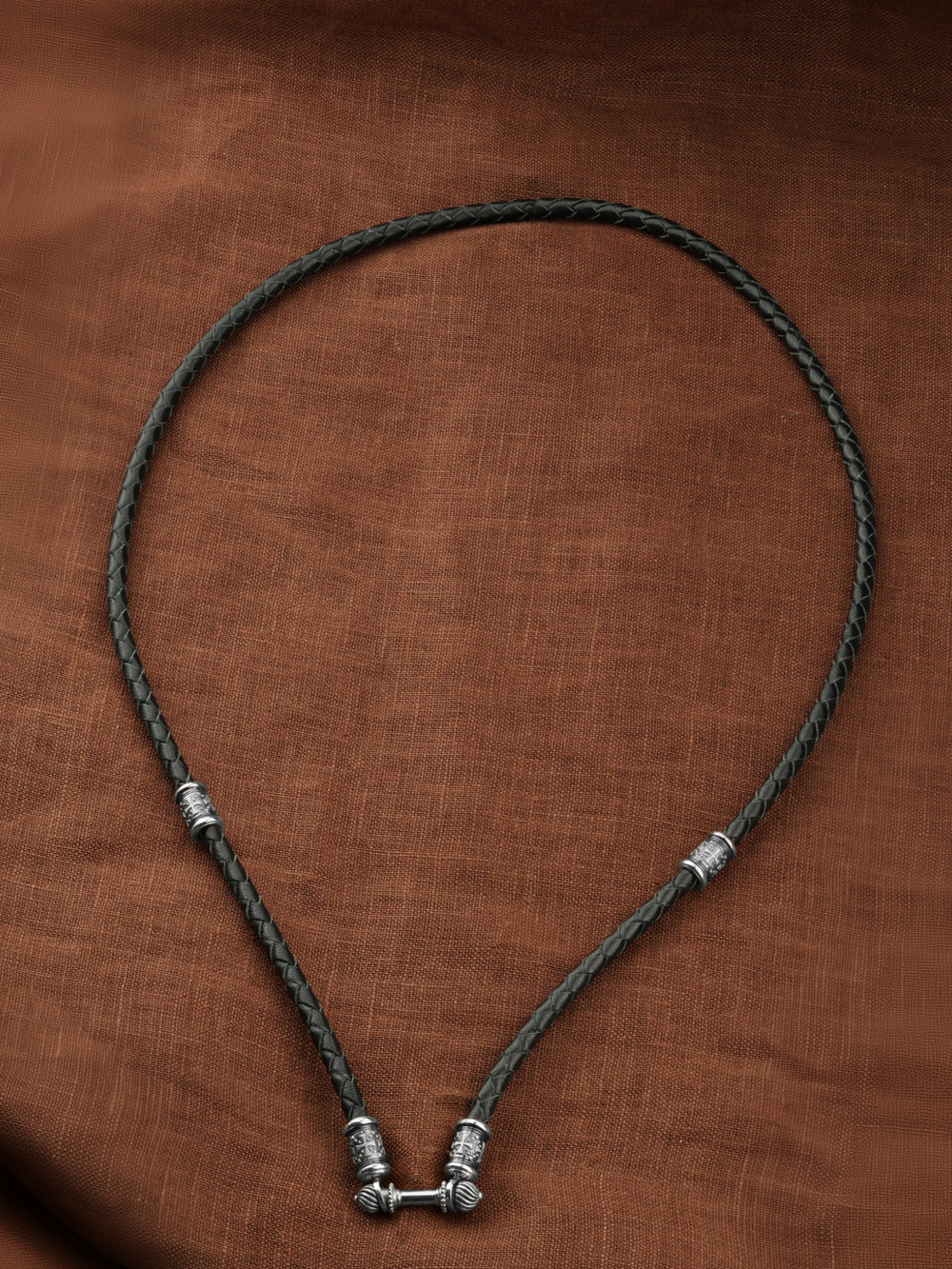 Цепь-шнурок кожа из белого золота 585 пробы c кожаным шнурком