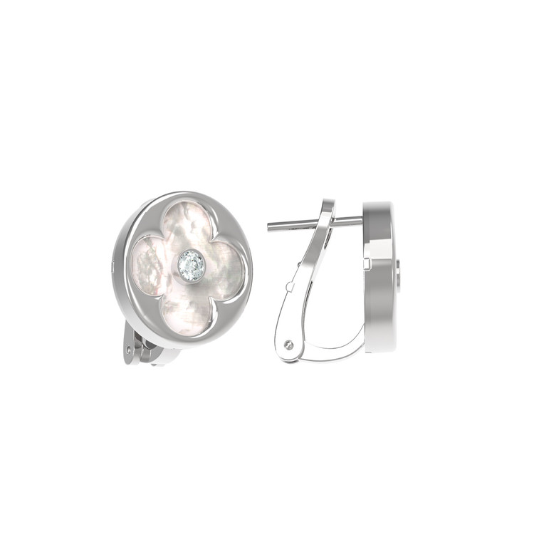 Серьги из белого золота 585 пробы c бриллиантами и перламутром