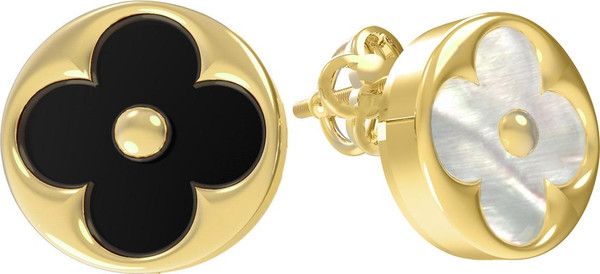 Серьги из лимонного золота 585 пробы c ониксом и перламутром