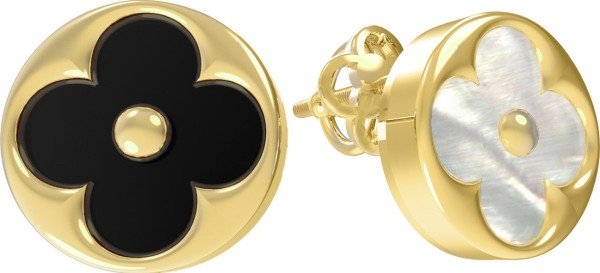 Серьги из лимонного золота c ониксом и перламутром