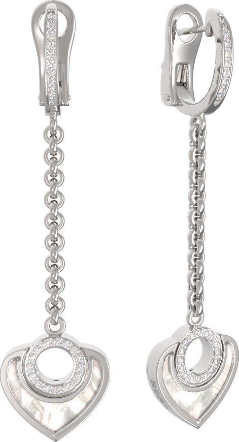 Серьги из белого золота c бриллиантами и перламутром