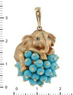 Подвеска из золота c эмалью и бирюзой