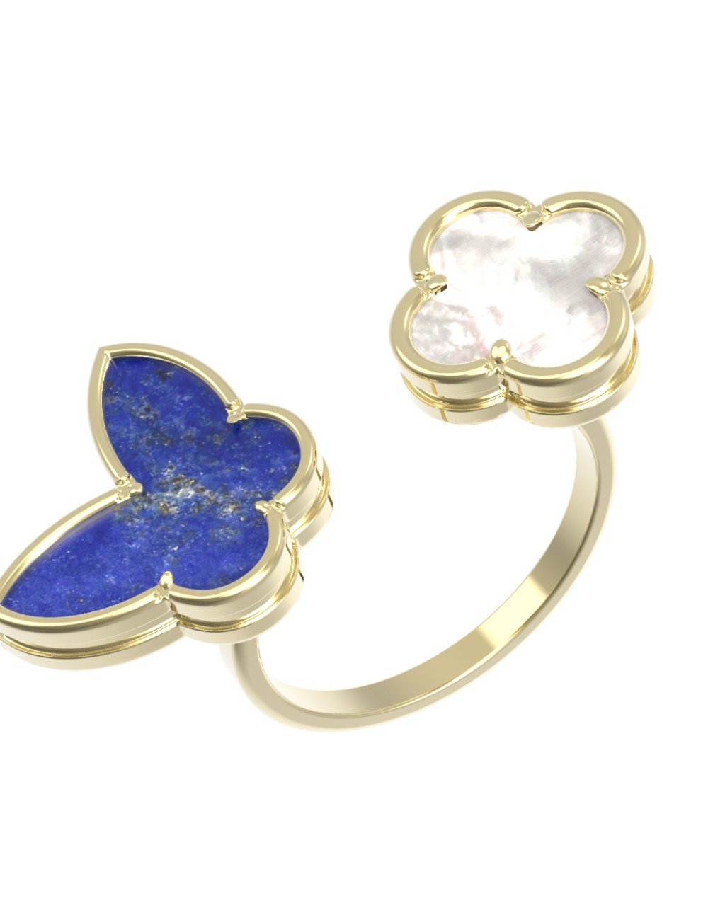 Кольцо из лимонного золота c лазуритом и перламутром