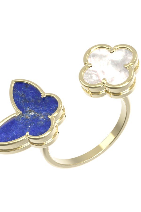 Кольцо из лимонного золота c лазуритом и перламутром