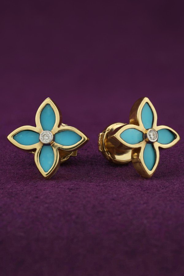 Серьги из лимонного золота c бриллиантами и бирюзой